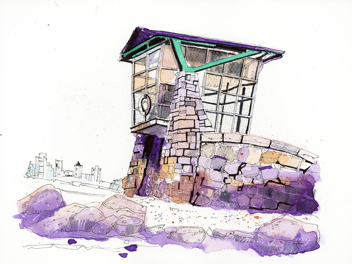 A calm Vancouver harbour scene where brick meets water, capturing the steady stillness of the coast.